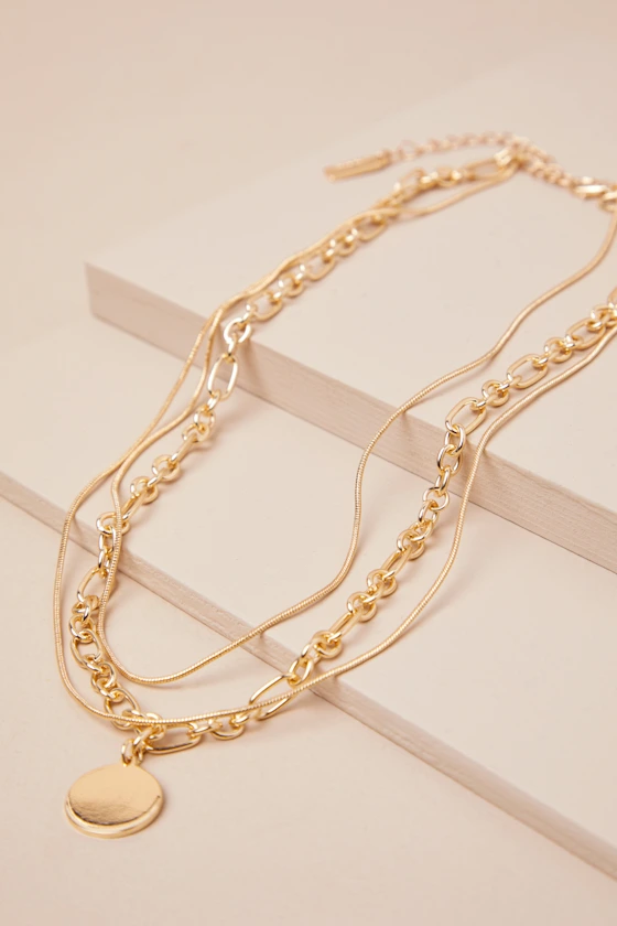 Alyra Gold Layered Coin Necklace